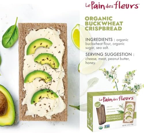 Le Pain Des Fleurs Organic Buckwheat Crispbread | Low Sodium, Low Fat, Vegan Crackers| 6 Pack of 5.3 oz Boxes