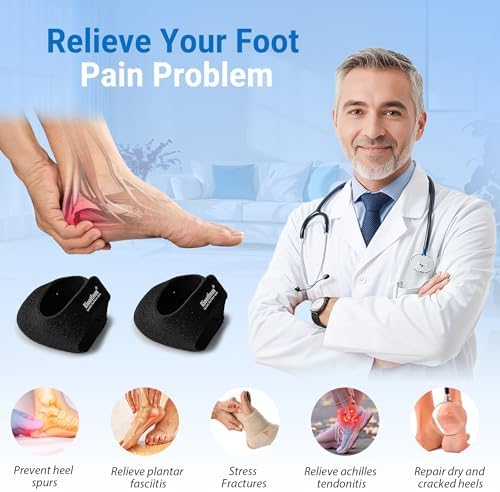 Riootlnm Heel Protector Cushion Inserts Pads, Plantar Fasciitis, Heels Spur Pain Relief, Achilles Tendonitis, Dry Cracked for Women Men, Heel Cups Supports for Pain Prevention (1, Black, Large)