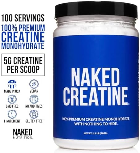 NAKED Pure Micronized Creatine Monohydrate Powder - NSF Certified, Unflavored, 500g, 1.1lb Bulk - Vegan, Non-GMO, Gluten-Free, Soy-Free, No Fillers, Supports Muscle Growth & Strength - 100 Servings