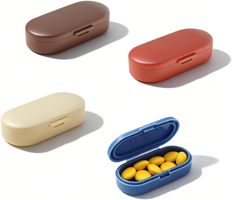 4pc Mini Pill Case for Purse, Tiny Pill Box for Pocket, Very Small Pill Dispenser, Extra Slim Pill Holder, Super Thin Magnetic Pill Pod (1 Compartment)