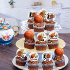 40Pcs Edible basketball Cupcake Toppers for Wafer Paper Basketball Players Sports Theme Cupcake Picks Basketball Drink Topper Children Birthday Party Cake Decorations