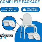 ProBasics Drop Arm Adjustable Bedside Folding Commode Chair Portable with Handles, for Elderly, Seniors, and Disabled People, Supports 300lbs, Adult Potty Chair