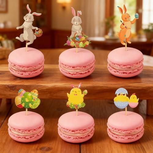 24 pcs Easter Cupcake Topper, Bunny Cupcake Picks Spring Baked Goods Perfect for Easter Day Theme Party Decorations