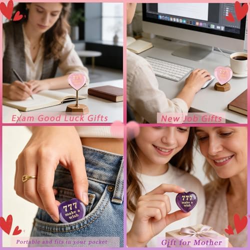 DUQGUHO Good Luck Gifts Crystals Heart for Women Mom Men Green Aventurine Crystal 777 Lucky Angle Number Good Luck Charms Love Stone Inspirational Spiritual Heart Crystal Gifts