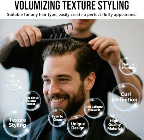 Texture Comb, Volumizing Fluffy Texture Styling Comb for Men and Women, Wide-Tooth Texturizing Styling Tool for Volume & Fringe Parting, Black