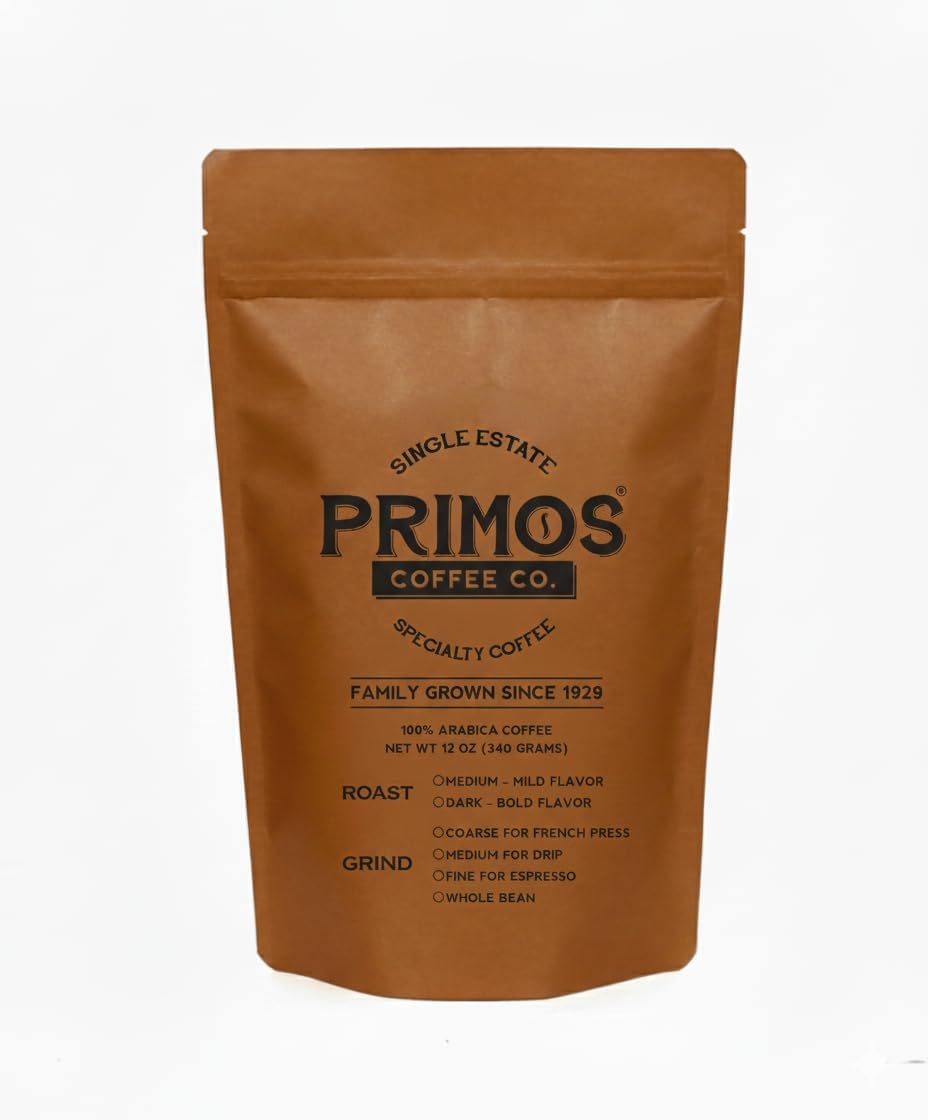 French Press Specialty Coffee, Coarse Ground, Primos Coffee Co (2 Bags - 1 Medium and 1 Dark Roast)