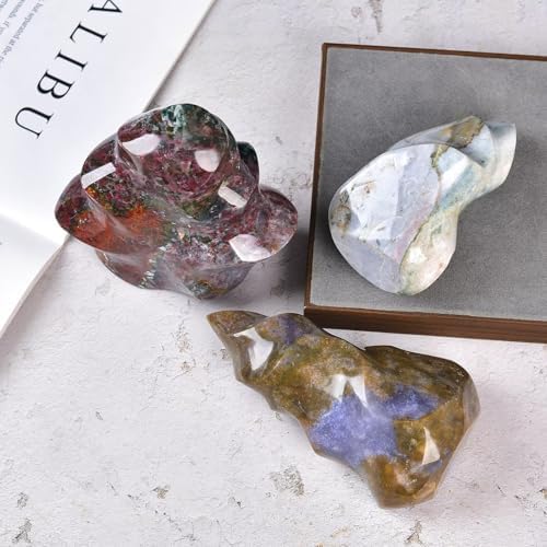 AMOYSTONE Ocean Jasper Flame Shaped Stone Towers Obelisk Natural Healing Crystal Quartz Reiki Energy Decoration Home Office Decor 0.6-1.0LBS