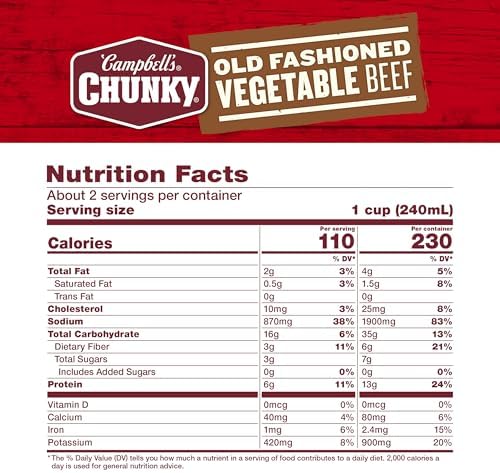 Campbell’s Chunky Soup, Old Fashioned Vegetable Beef Soup, 18.8 Oz Can