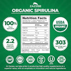 Zazzee USDA Organic Spirulina Powder, 2.2 Pounds (1 KG), 303 Servings, Certified Kosher, 100% Pure, Non-Irradiated, Mess-Free Wide Mouth Container, Fresh Smell and Neutral Taste, Non-GMO, Made in USA