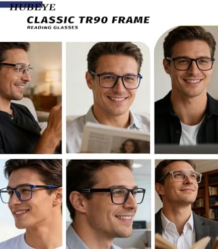 Hubeye Progressive Reading Glasses for Men and Women Ultralight Flexible Anti-Blue Light Readers（Matte Black+Clear+Matte Blue，+2.5）