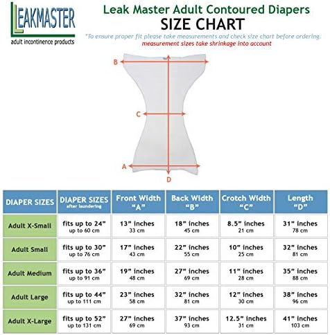 LeakMaster Adult Contoured Cloth Diaper with Nighttime Insert - Large Fits 36-44 inch Waists - 100% Cotton Gauze - 4x10x4 Layering with 10 Layered Optional use Insert for Maximum Absorbency.