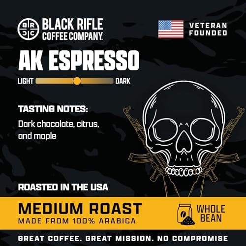 Black Rifle Coffee Company, AK-47 Espresso,100% Arabica Coffee,Colombian Supremo Roasted Dark, Whole Bean 12 oz Bag