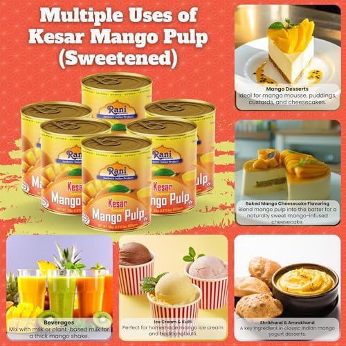 Rani Mango Pulp Puree (Makes Mango Lassi Shakes) Kesar Sweetened 30oz (1.875lbs) 850g Pack of 6 ~ Kosher | All Natural | NON-GMO | Vegan | No colors | Gluten Friendly | Indian Origin