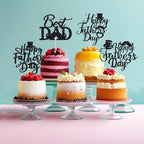 24 PCS Happy Father's Day Cupcake Toppers，Dad Birthday Themed Decoration，Father's Day Black Glitter Birthday Cake Decoration Dad Party Supplies