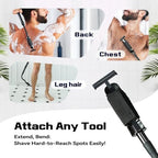 Safety Razor Extension Handle with Adjustable Length for Leg Razor,Back Shaver for Men,Multi-Function Extension Shaver Handle can be Fitted Lotion Applicator,Hair Brush for Wet or Dry - Black