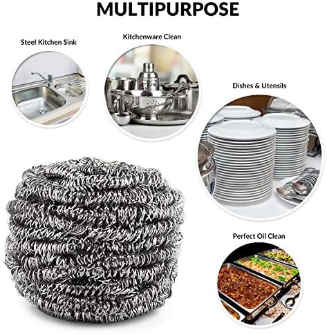 12 Pack Stainless Steel Scourers by Scrub It – Steel Wool Scrubber Pad Used for Dishes, Pots, Pans, and Ovens. Easy scouring for Tough Kitchen Cleaning.