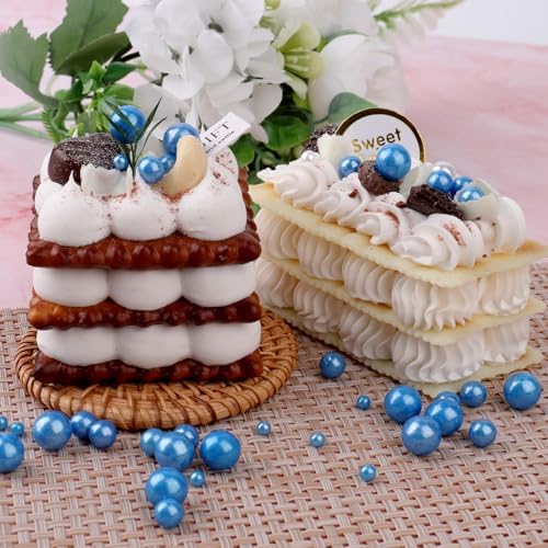 Blue Pearl Sprinkles for Cake Decorating, 6 Sizes Mix 4.6 oz Edible Pearl Sugar Sprinkles for Baking Cupcake Cookies