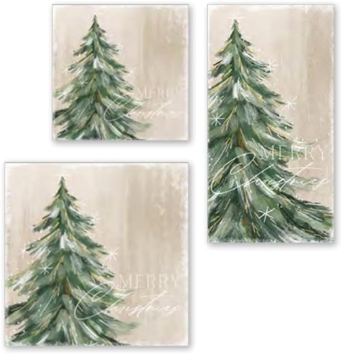 IHR Ideal Home Range Party Napkins Disposable 3-Ply Paper Lunch Napkin Pack, 6.5" x 6.5", Gilded Painterly Tree, 20-Count
