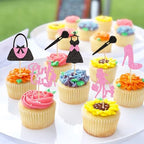 Ercadio 24Pcs Shopping Cupcake Toppers Pink Girl Cupcake Picks Handbag High Heels Dress Food Picks for Fashion Girl Women Birthday Bridal Bachelorette Shopping Party Decorations Supplies