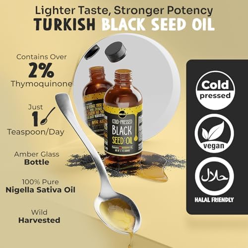 MAJU Black Seed Oil - 3 Times Thymoquinone, Cold-Pressed, 100% Turkish Black Cumin Seed Oil, Liquid Pure Blackseed, Glass Bottle, 8 oz