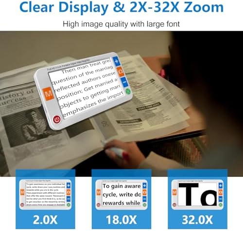 Digital Magnifier 5 Inch,Electronic Auto Focus Reading Aid Simplified Buttons Digital Video Magnifier for The Visually Impaired, Low Vision, Color Blindness, Amblyopia,26 Color Modes