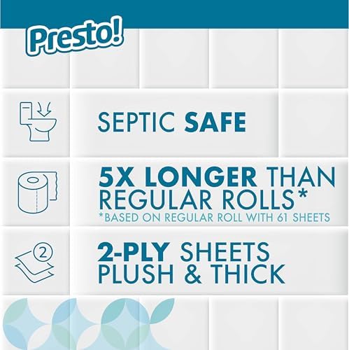 Amazon Brand - Presto! 2-Ply Ultra-Soft Toilet Paper, 6 Family Mega Rolls = 30 regular rolls, 1878 Count (6 roll of 313 sheets), Unscented, White