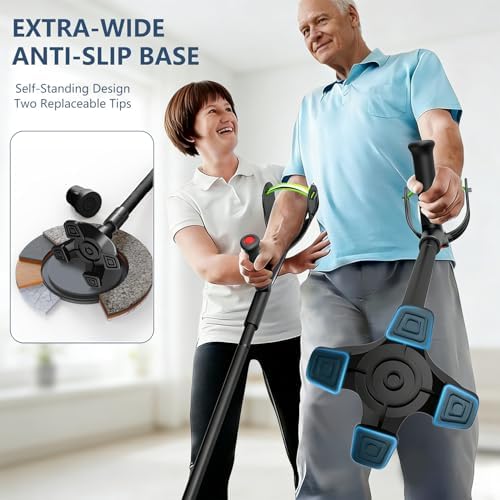 Forearm Crutch for Adults – Heavy-Duty Aluminum Arm Crutches, Adjustable Forearm Crutches with Ergonomic TPR Grip, Quad & Single Tip Forearm Crutch for Seniors Rehab Mobility, Single Unit