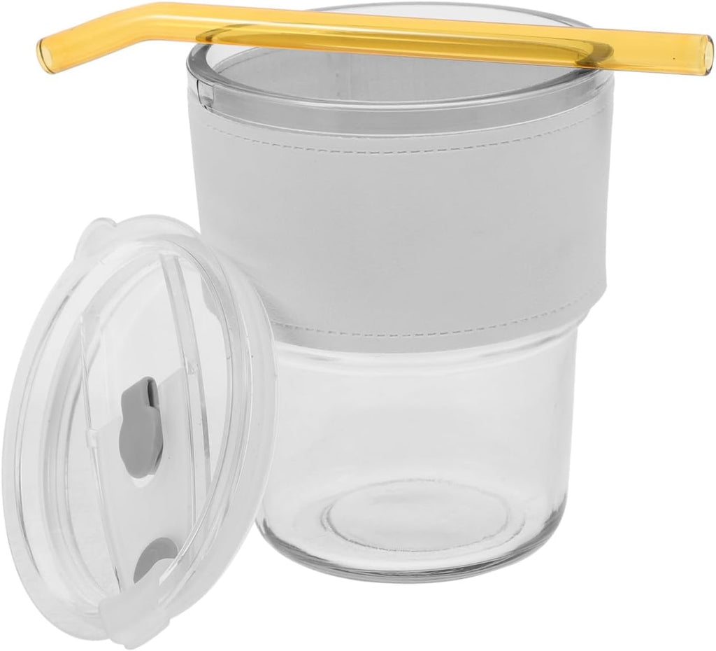 ABOOFAN Glass Smoothie Cup Straw Leakproof Lid for Iced Tea Coffee Milk Tea Tumbler Lids and Straws Coffee Mug Alternative Bpa Easy to Clean