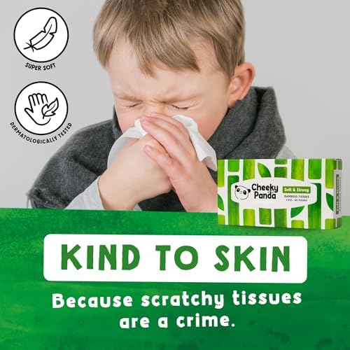 The Cheeky Panda Bamboo Facial Tissues Boxes | 12 x Flat Tissue Boxes (80 Tissues per Box) | Soft 3 Ply Bamboo Tissue Paper Bulk | Sustainable Tissues Flat Box