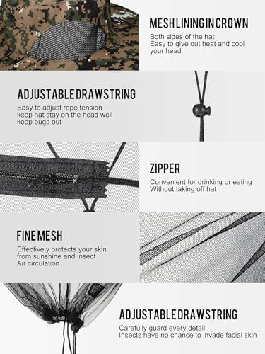 4 Pieces Mosquito Net Hat Mesh Sun Bug Face Hat Cover with Zipper Foldable Fly Protection Net Mesh for Fishing Hiking Gardening, 4 Colors