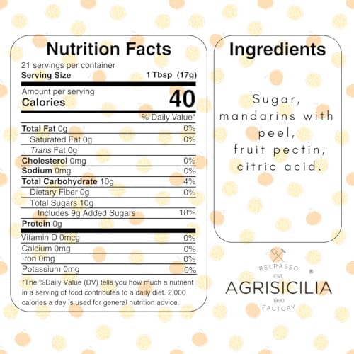 Agrisicilia Sicilian Mandarin Marmalade – Authentic Italian Citrus Jam with Fruit Peel, Made in Sicily, 12.7 oz (360 g) Glass Jar