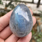 Fekuar Stone Egg Figurine, Polished Healing Crystal Easter Eggs Sphere Sculpture with Wood Stand, Moonstone, 1.8"