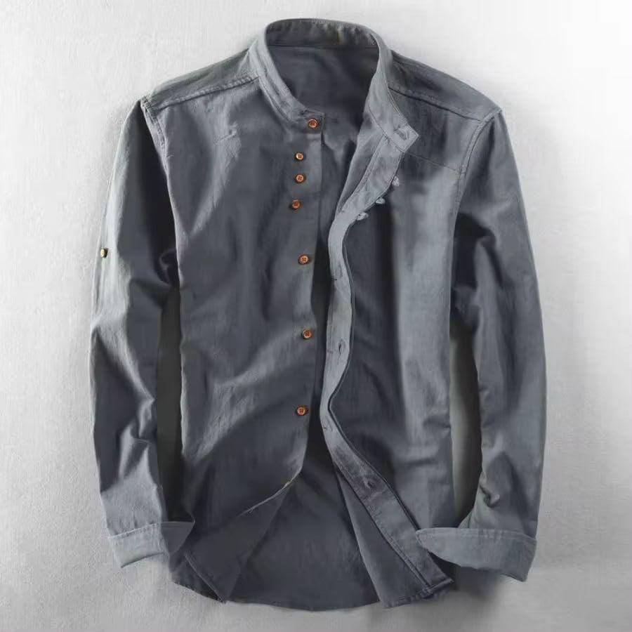 Men's Casual Cotton Linen Shirt Formal Retro Long Sleeve Loose Shirts Male Clothing Shirts Tops