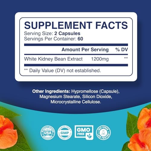Phytoral White Kidney Bean Extract Carb Blocker - White Kidney Beans Supplement for Metabolism Boost & Ease Calories from Starchy Food - Carb Control Supplements - 120 Count
