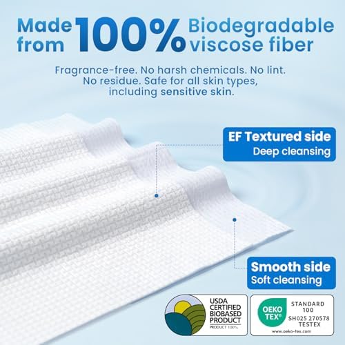 Borje Face Towels XL, Disposable Face Towel 10" x 12", 100 Count (2 Packs of 50), 100% USDA Biobased Facial Towelettes, Ultra Soft & Thick Makeup Remover Dry Wipes for Women Cleansing