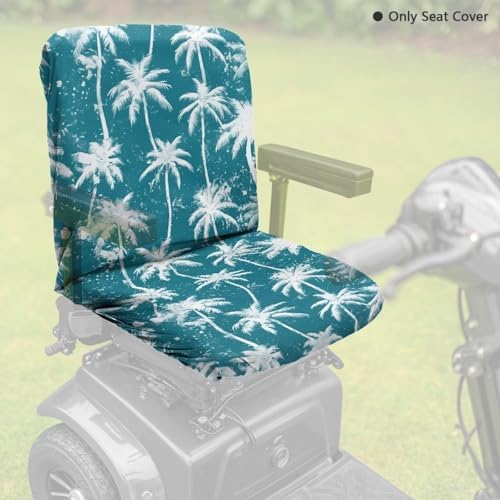 Mobility Scooter Seat Cover, Electric Wheelchair Seat Cover, Universal Fit Mobility Aids Protector Accessories Decor Item, Teal Palm Trees Print, 35 x 18 Inch