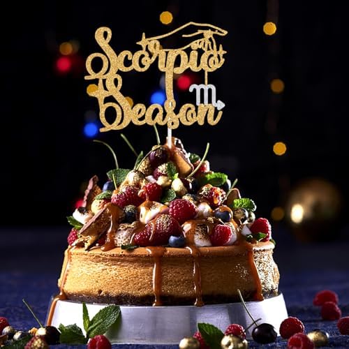 Scorpio Season Cake Topper, Big Scorpio Energy/October November Birthday Cake Decor, 12 Zodiac Constellation Birthday Party Decoration Supplies for Men Women, Gold Glitter