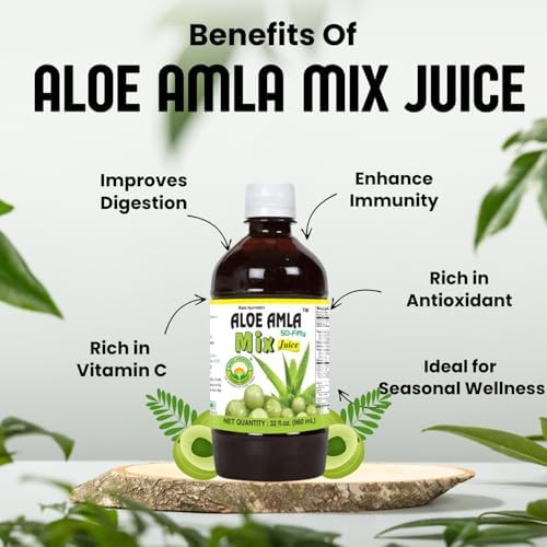 Basic Ayurveda Aloe Vera & Amla Herbal Mix Juice | 32.46 Fl Oz (960ml) | Supports Digestion, Immunity & Detox | Rich in Natural Vitamin C | No Added Sugar | Gluten Free, Non-GMO & Vegan