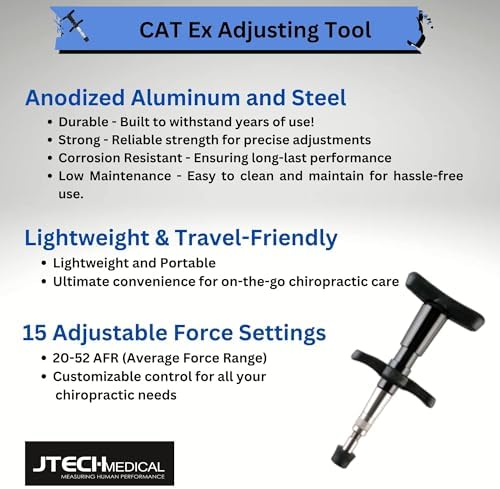 CAT EX Chiropractic Adjusting Tool, Handheld Spine Correction Tool and Back & Neck Massager, 52 lbs Max Average Force Range, Case Included, Made in USA