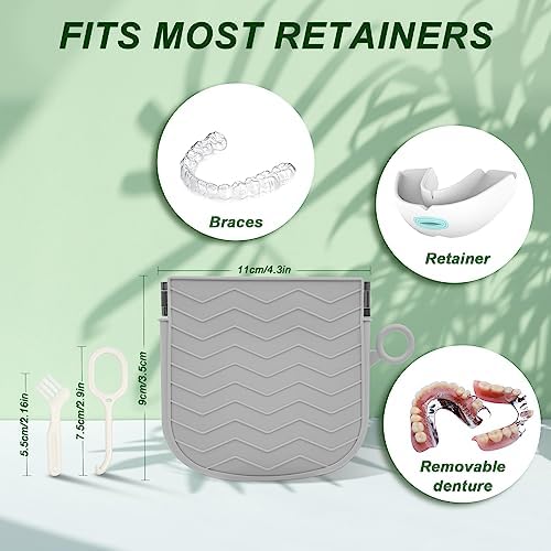 Silicone Retainer Case, Portable Braces Case with Vent Holes, Slim Portable Orthodontic Dental Retainer Box for Women Men Kids Travel, Suitable for Aligner, Denture, Mouth Guard, Grey