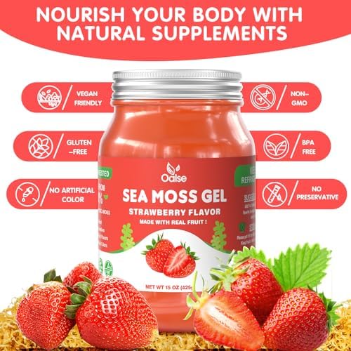 15 OZ Sea Moss Gel- Natural Wildcrafted Irish Seamoss Gel with 92 Minerals and Vitamins - Non-GMO, Gluten-Free, Vegan - Immune Defense Thyroid Digestive Support (Strawberry)