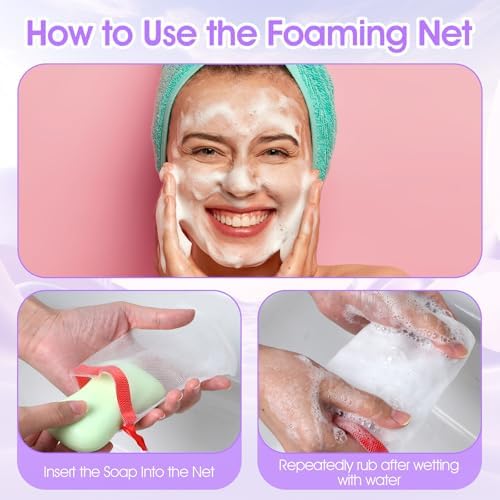 14 Pcs Soap Bags Exfoliating Mesh Soap Pouch Foam Net Soaps Saver Bubble Net Pouch Drawstring Holder Bag for Bath Shower Body Facial Cleaning Tool Multicolor Hangable