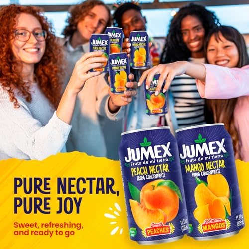 Jumex Mango Nectar Juice & Peach Nectar - Made with Fresh Fruit Puree - Tropical Fruit Juice Concentrate for Smoothie Mix, Cocktail Mixers & Kids Beverages - 11.3oz, 12 Pack Canned Drinks