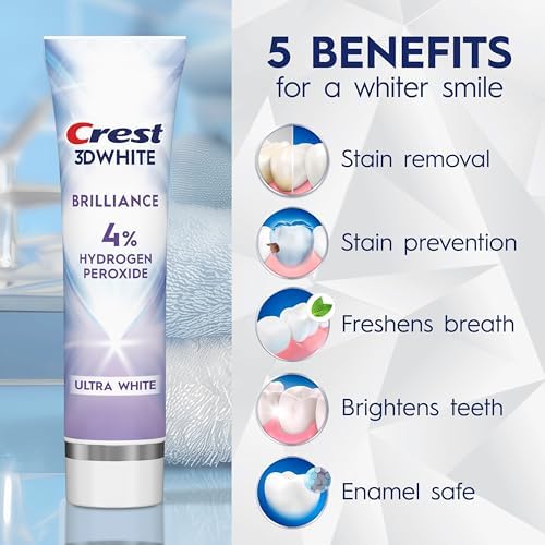 Crest 3D White Brilliance Pro Ultra White Teeth Whitening Toothpaste, 3.8 oz, Anticavity Fluoride Toothpaste, 4% Hydrogen Peroxide, Active Whitening Protection