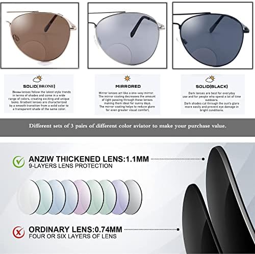 Classic Bifocal Sunglasses,Men's Command Aviator Metal Reading Glasses 2.0