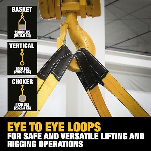 DEWALT DXBC90085 Black/Yellow 2” x 16’ Heavy Duty Lifting Sling - 2 Ply X 6,400lbs Vertical Weight Capacity / 12,800 lb Basket Weight Capacity