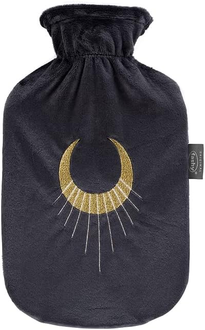 Fashy Hot Water Bottle with Fleece Cover and Glitter Half Moon Dark Grey 2 L
