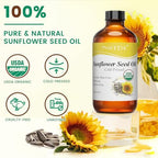 PHATOIL Organic Sunflower Seed Oil for Skin 118 ml (4 fl.oz), USDA Certified Organic, Cold Pressed Sunflower Oil in Glass Bottle for Hair, Body Moisturizer, Carrier Oil for DIY, Massage