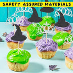 24 Pcs Witch Hat Cupcake Topper Crown Cupcake Topper Halloween Dessert Food Safe Cake Decorations for Halloween Theme Birthday Party Supplies Crafts