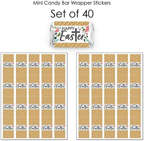Big Dot of Happiness Religious Easter - Mini Candy Bar Wrapper Stickers - Christian Holiday Party Small Favors - 40 Count